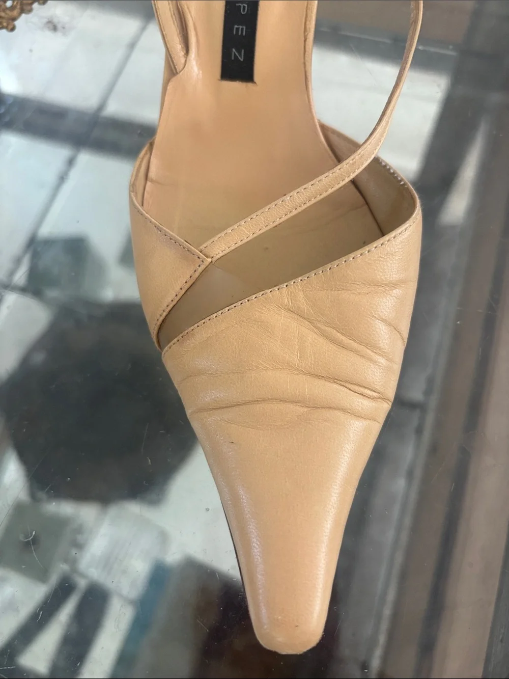 Pura Lopez Beige Pointed-Toe Slingback Heels Made In Spain